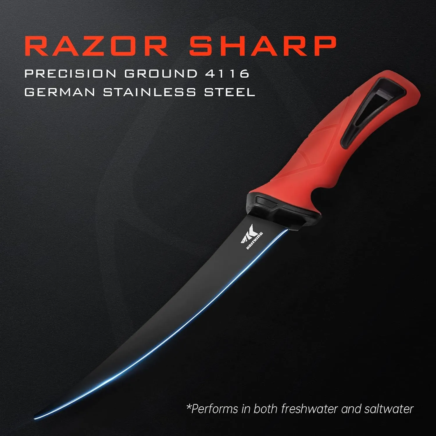 KastKing Intimidator Fillet Knife with Sharpening Steel, Ultra-Sharp G4116 German Stainless-Steel Blades, Non-Slip Handle, Protective Sheath, 7'' Fillet Knife and Honing Rod
