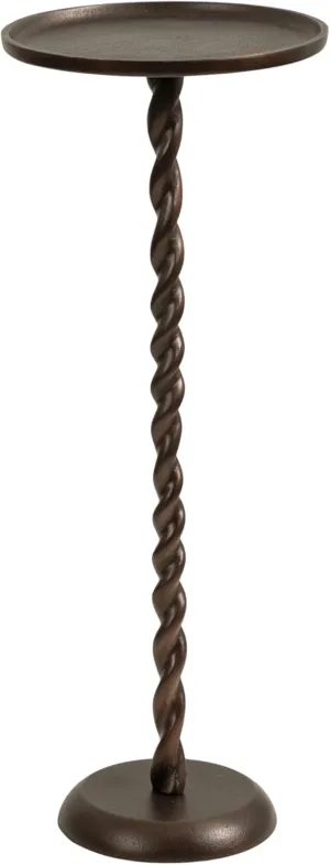 Kate and Laurel Ropa Transitional Round Pedestal Drink Table, 9 x 9 x 22, Bronze, Decorative Cast Aluminum Mini Table with Spiral Rope Design for Use as Indoor Plant Stand or Living Room Accent