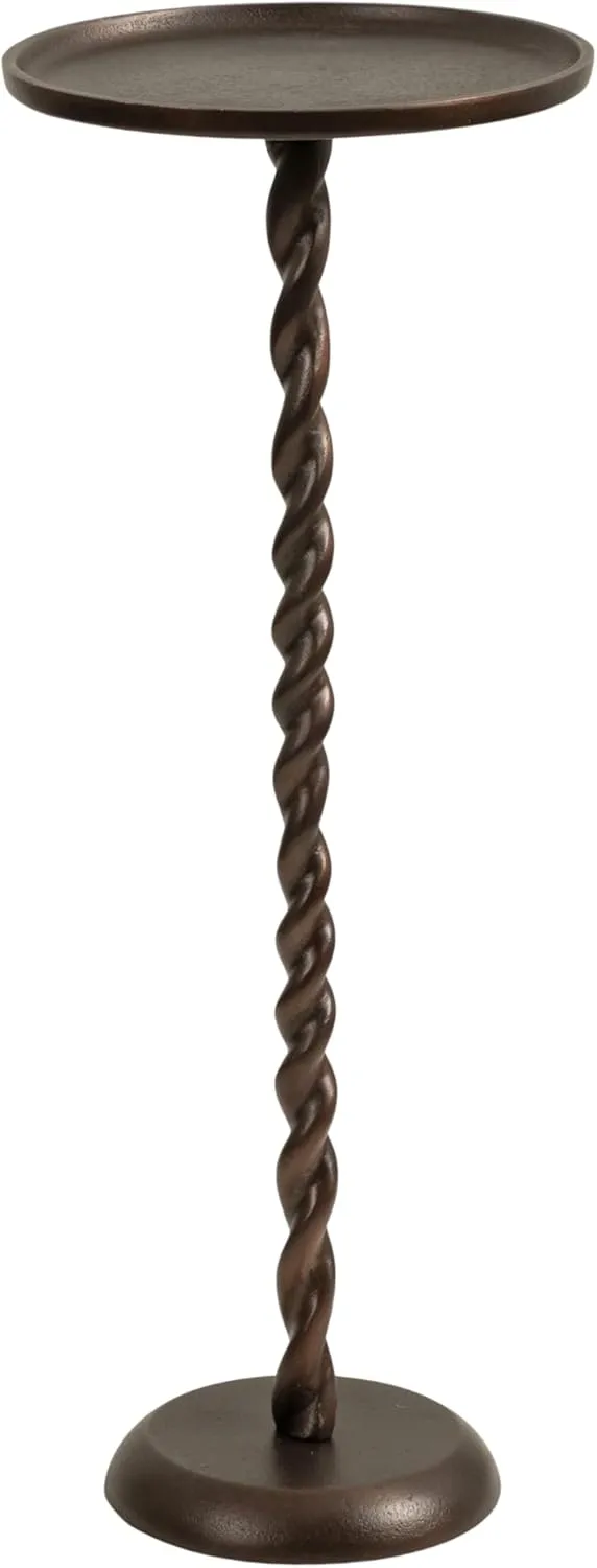 Kate and Laurel Ropa Transitional Round Pedestal Drink Table, 9 x 9 x 22, Bronze, Decorative Cast Aluminum Mini Table with Spiral Rope Design for Use as Indoor Plant Stand or Living Room Accent