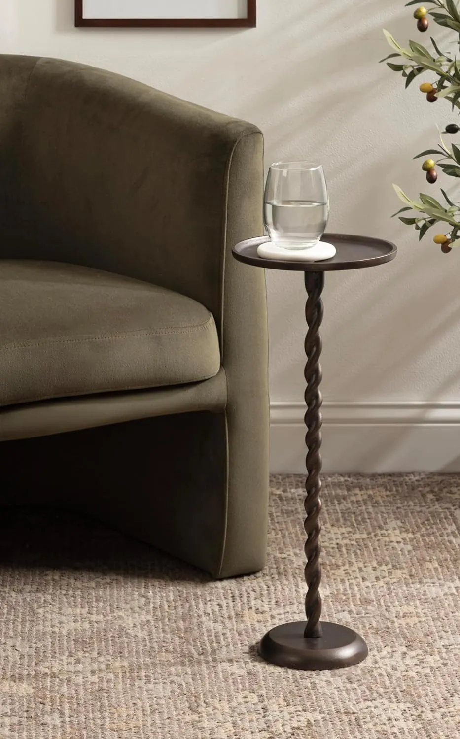 Kate and Laurel Ropa Transitional Round Pedestal Drink Table, 9 x 9 x 22, Bronze, Decorative Cast Aluminum Mini Table with Spiral Rope Design for Use as Indoor Plant Stand or Living Room Accent
