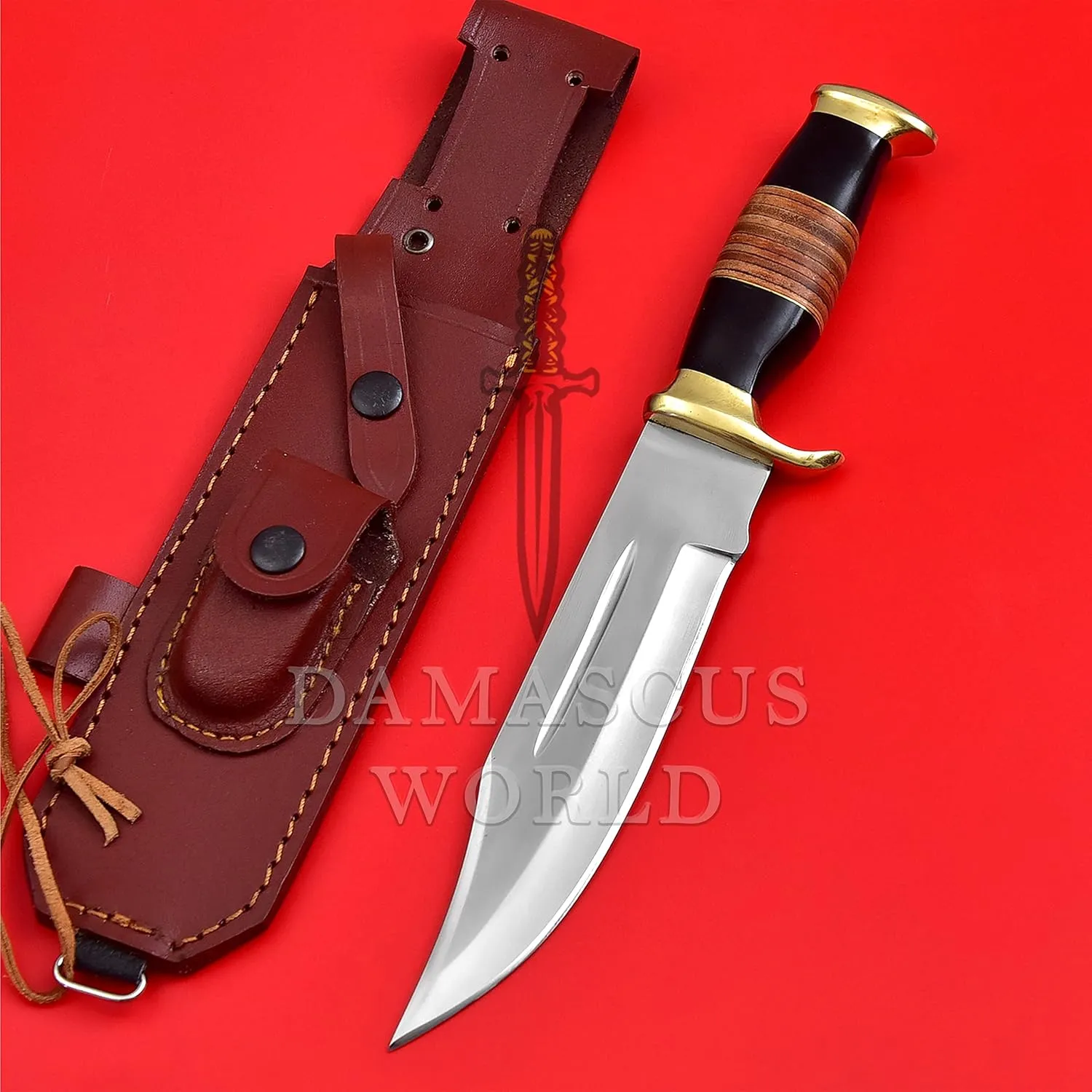 KE-0548-HK D 2 Steel 12.5 inch Fixed Blade Bowie Knife | Large Hunting Bowie Knife For Men With Leather Handle | Camping, Skinning