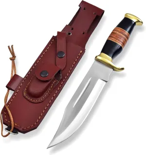 KE-0548-HK D 2 Steel 12.5 inch Fixed Blade Bowie Knife | Large Hunting Bowie Knife For Men With Leather Handle | Camping, Skinning