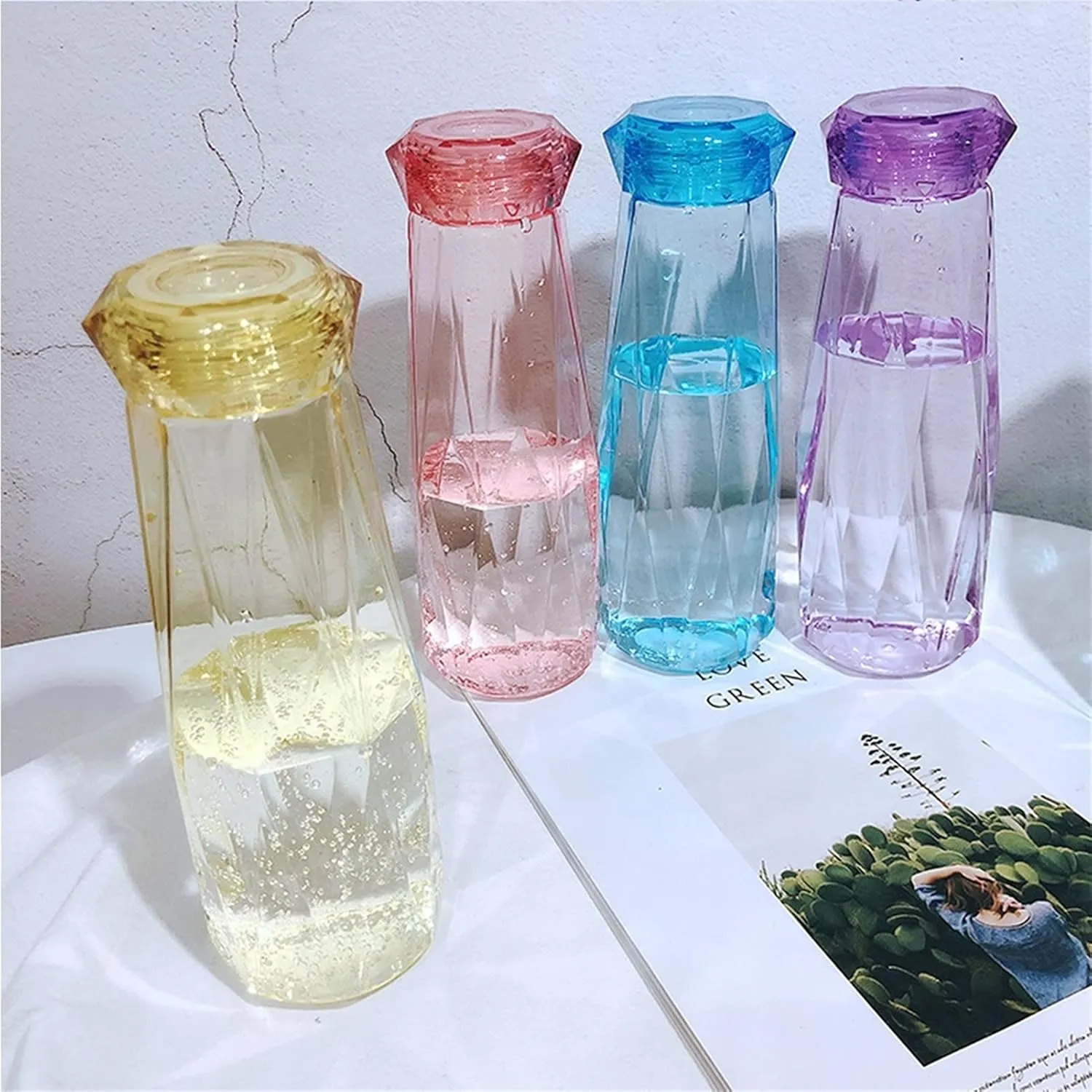 kettles Simple Portable Water Botttles,Creative Plastic Durable Sports Bottle,Clear Outdoor Cup-Leak Proof,Wide Mouth Transparent canteen(B)