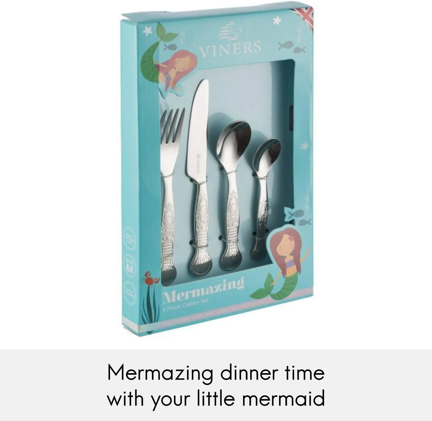 Kids Mermaid 4 Piece 18/0 Silver Stainless Steel Cutlery Set
