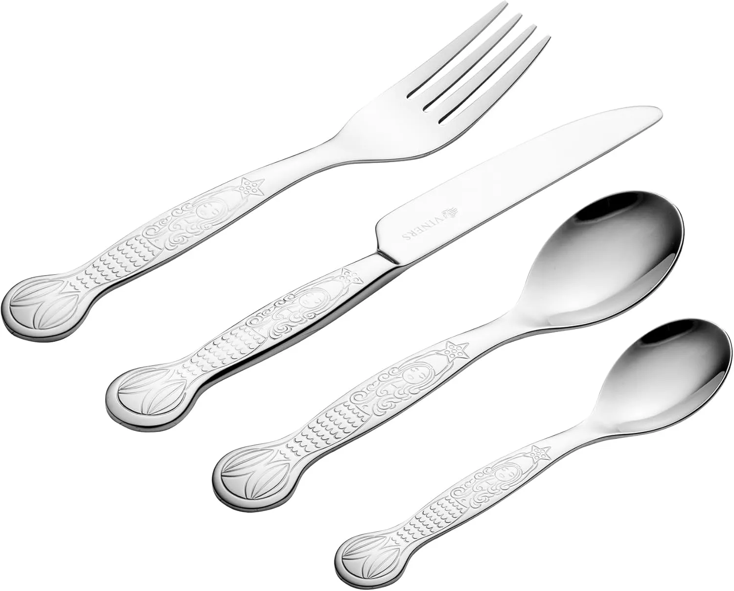 Kids Mermaid 4 Piece 18/0 Silver Stainless Steel Cutlery Set