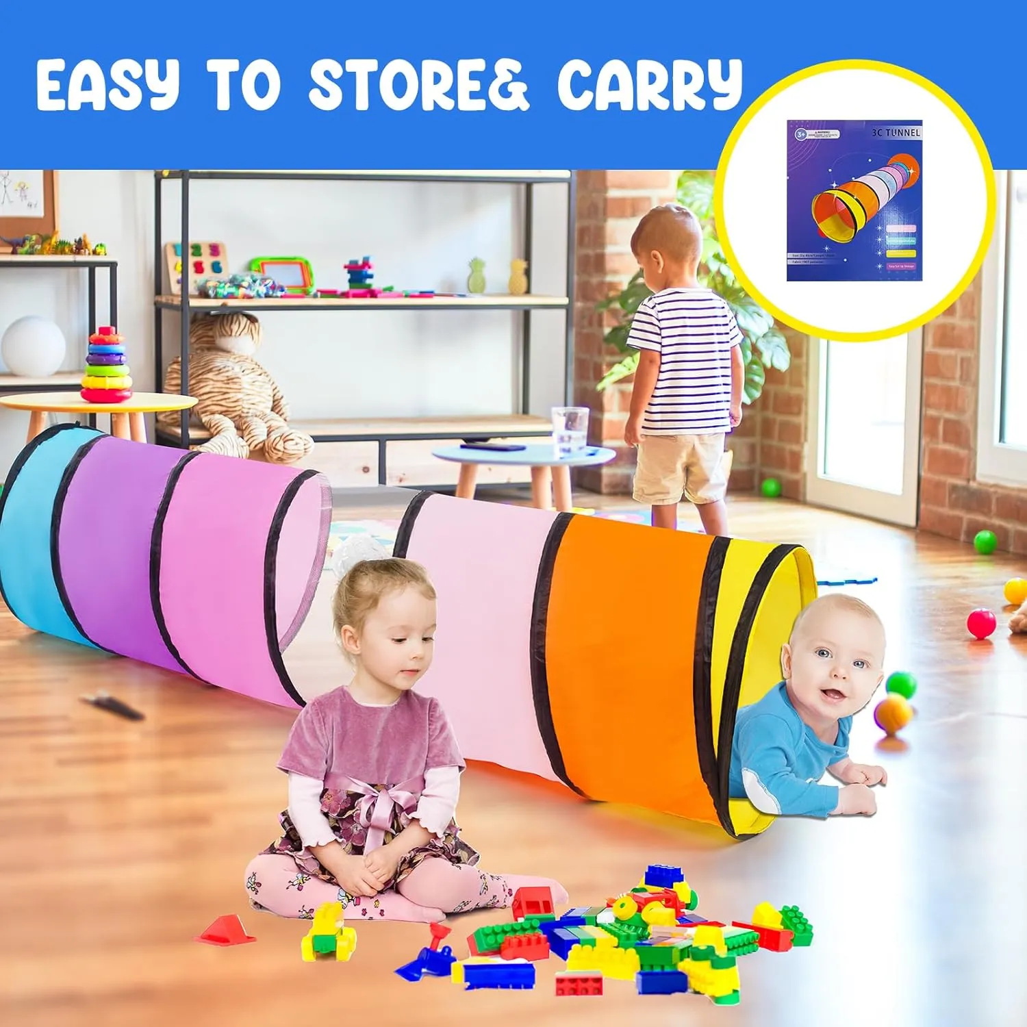 Kids Play Tunnel,Pop Up Crawl Through Tunnel Play Tent for Baby Kids Children or Pet,Foldable Pop Up Tents with Carry Bag (Pink Colorful Tunnel)