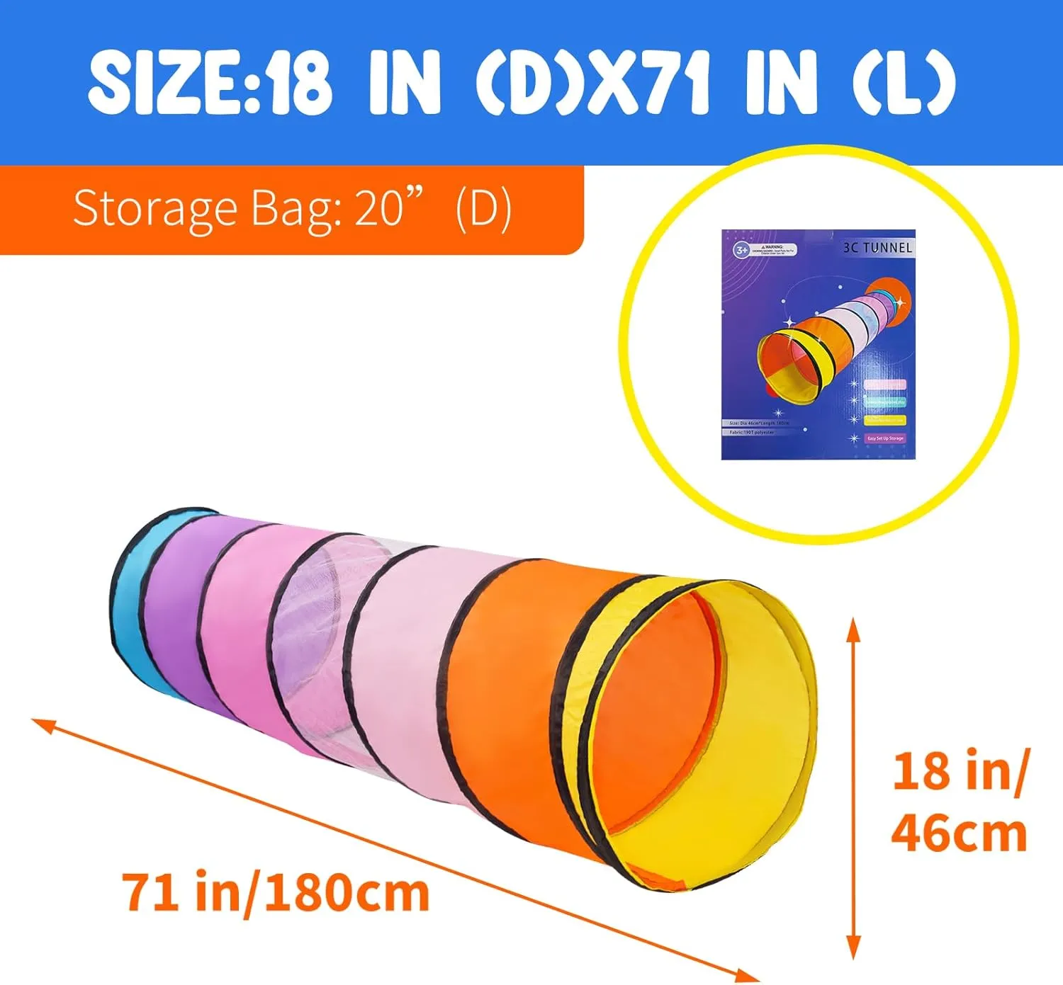 Kids Play Tunnel,Pop Up Crawl Through Tunnel Play Tent for Baby Kids Children or Pet,Foldable Pop Up Tents with Carry Bag (Pink Colorful Tunnel)