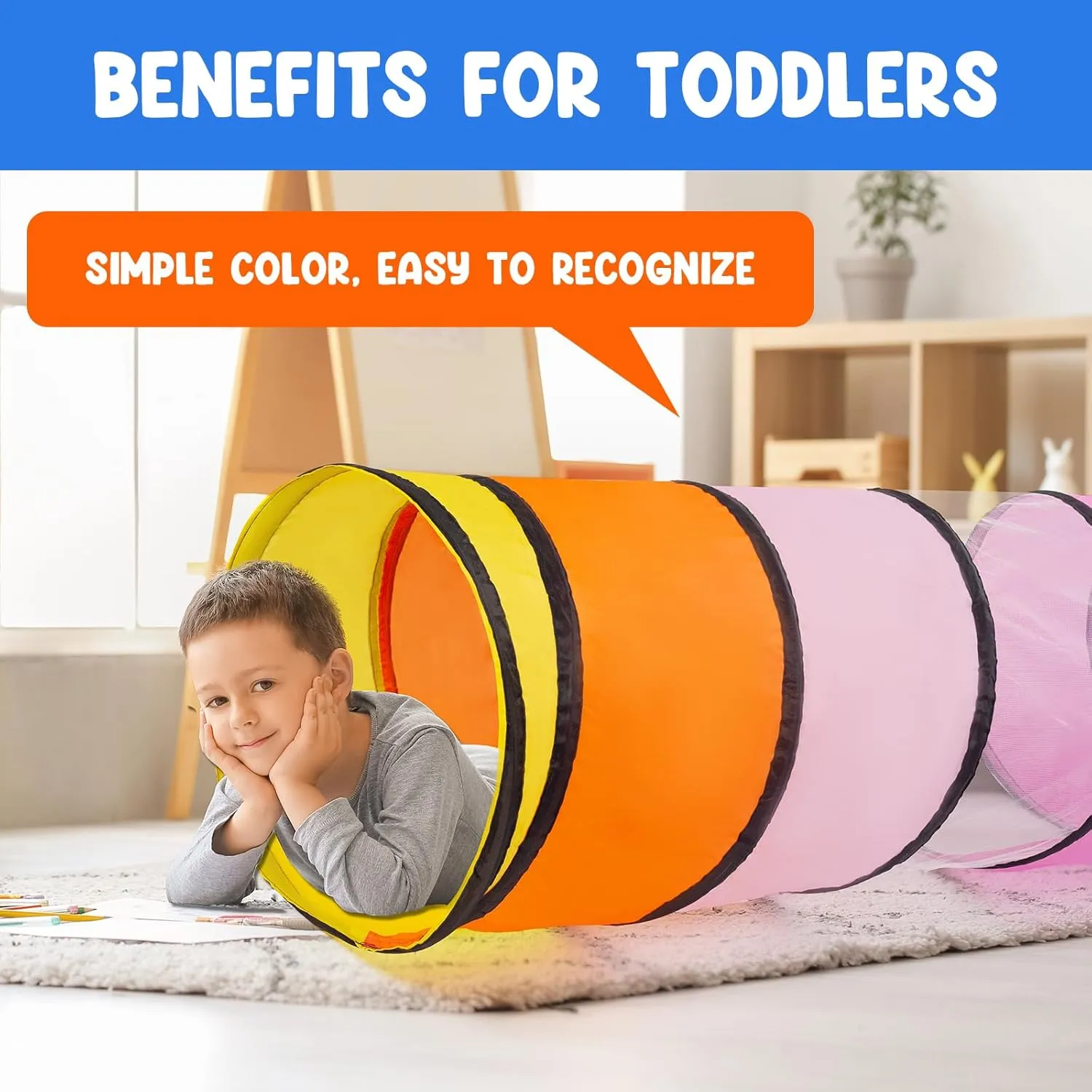 Kids Play Tunnel,Pop Up Crawl Through Tunnel Play Tent for Baby Kids Children or Pet,Foldable Pop Up Tents with Carry Bag (Pink Colorful Tunnel)