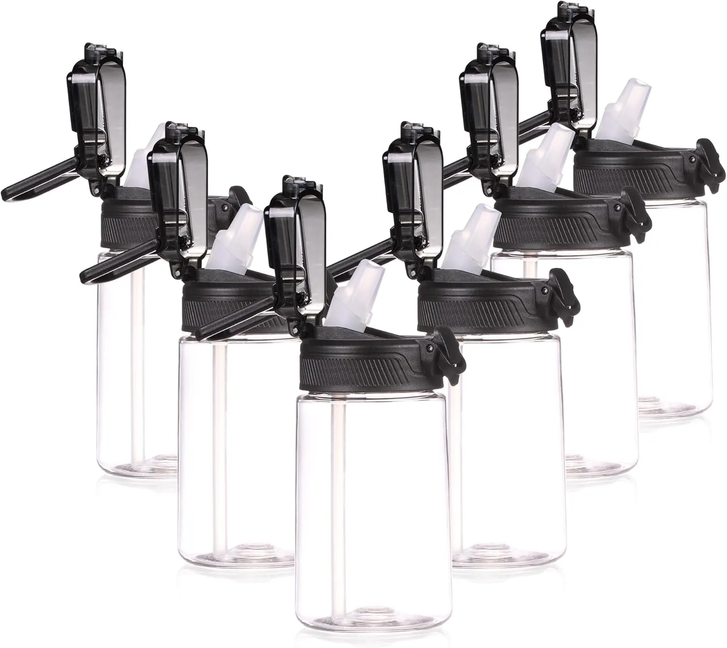 Kids Water Bottles Bulk, 6 Pack 14oz Clear Water Bottle with Straw & Carry Handle, Reusable Leak Proof Plastic Cups for Boys Girls to School Sports Travel Camping, Personalized DIY Gift
