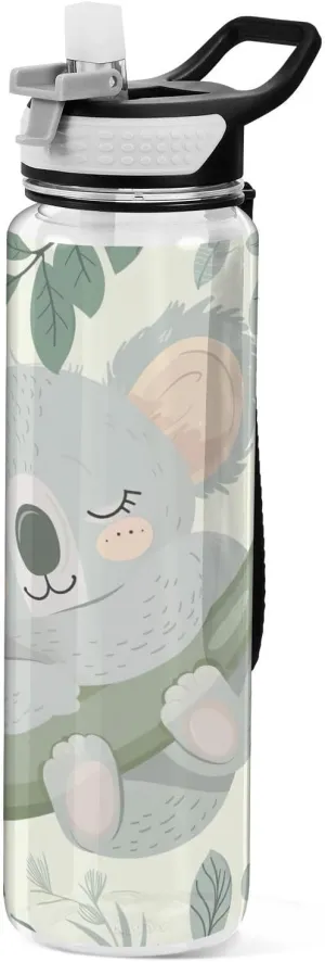 Kigai Transparent Sports Water Bottle 32oz, Koala Leakproof Wide Mouth Water Bottle with Straw, BPA Free Water Jug with Detachable Strap & Handle for Fitness Gym Outdoor