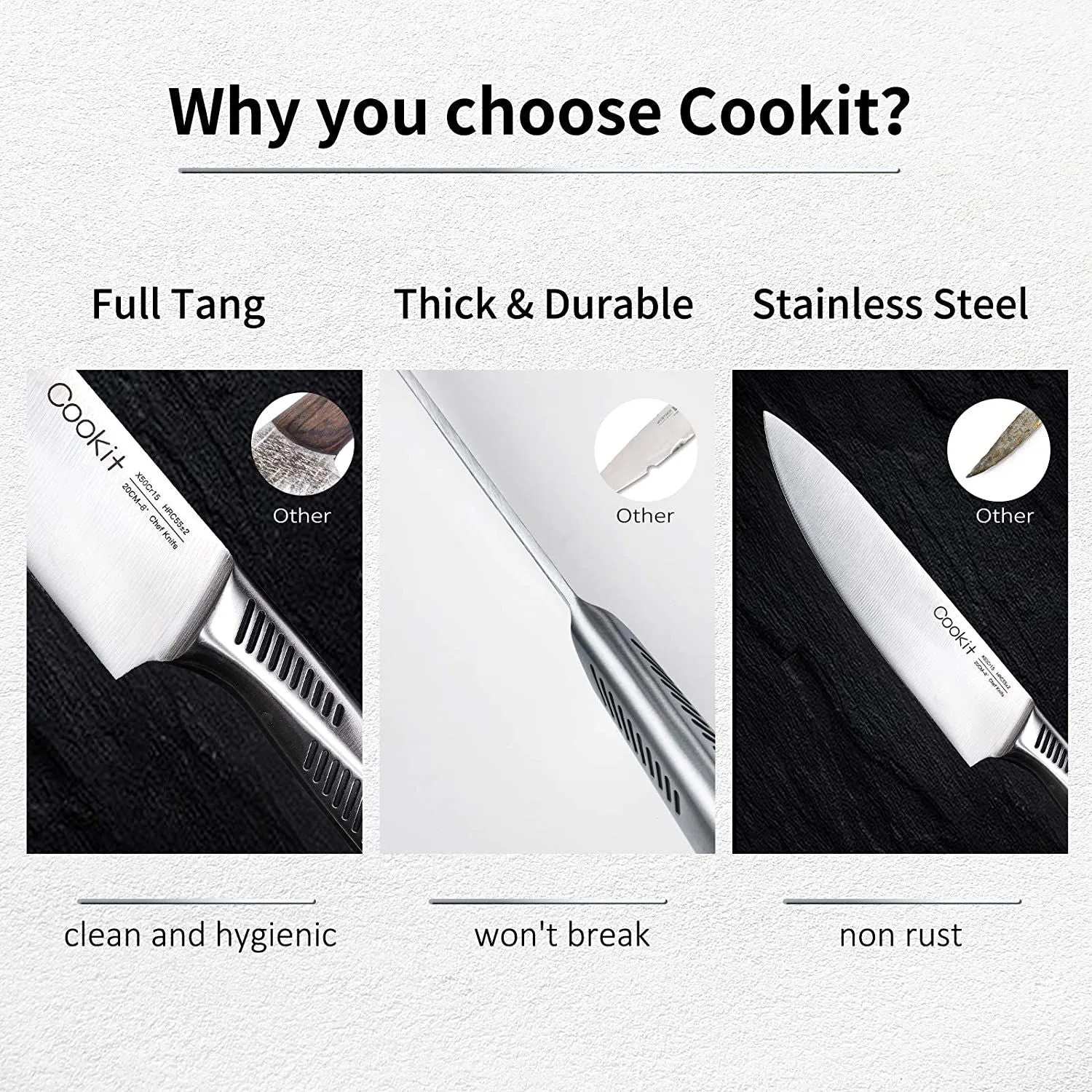 Kitchen Knife Set, Cookit 15 Pieces Knife Set with Block Manual Sharpener, Stainless Steel Hollow Handle