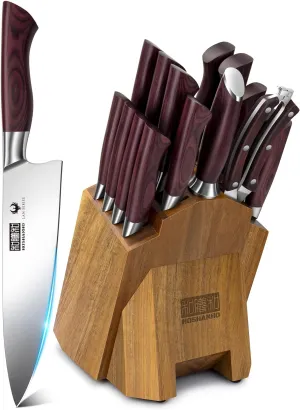 Kitchen Knife Set with Block 18-Piece, Super Sharp High Carbon Stainless Steel Chef Knife Set, Professional Cutlery Knife Set with Sharpener
