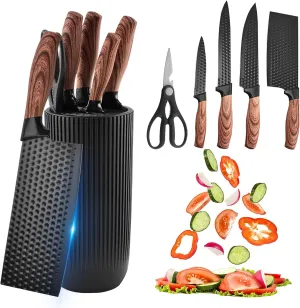Kitchen Knife Set,6-Piece Black Kitchen Knife Set with Knife Block – Non-Stick Stainless Steel Sharp Blades, Anti-Rust & Ergonomic Design for Home, Restaurant,Outdoor