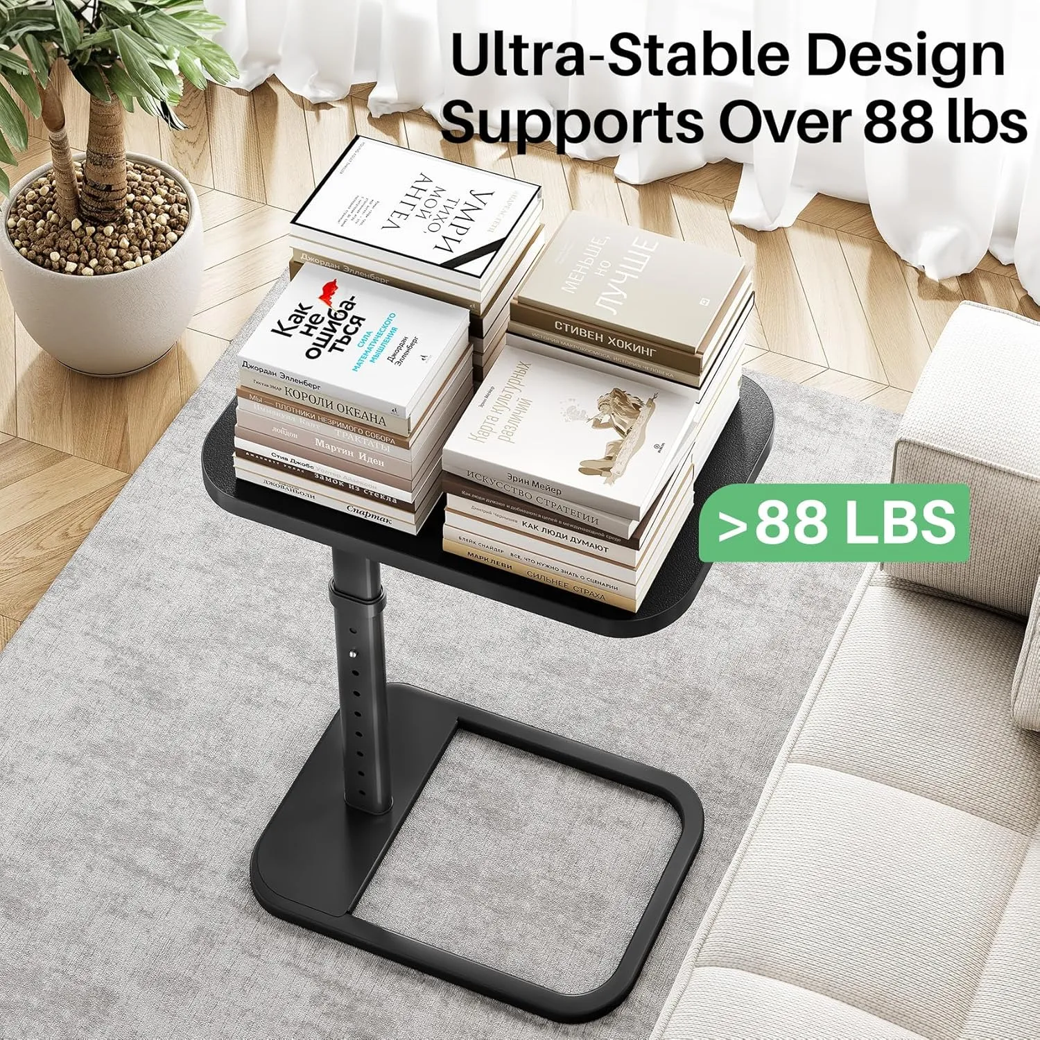 Kitstorack TV Tray Table, Adjustable Height & 90° Flip-Over Panel Design, Sofa Arm End Side Table for Eating Laptop Couch Bed Dinner or Small Spaces, Black