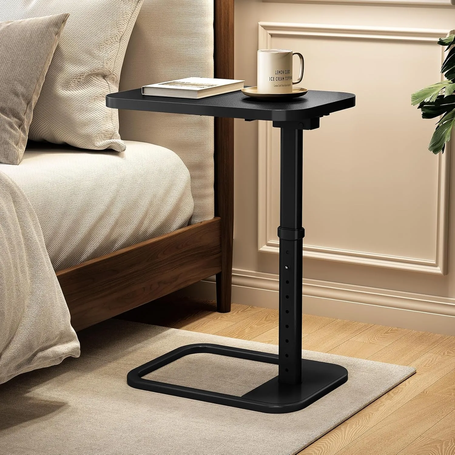 Kitstorack TV Tray Table, Adjustable Height & 90° Flip-Over Panel Design, Sofa Arm End Side Table for Eating Laptop Couch Bed Dinner or Small Spaces, Black