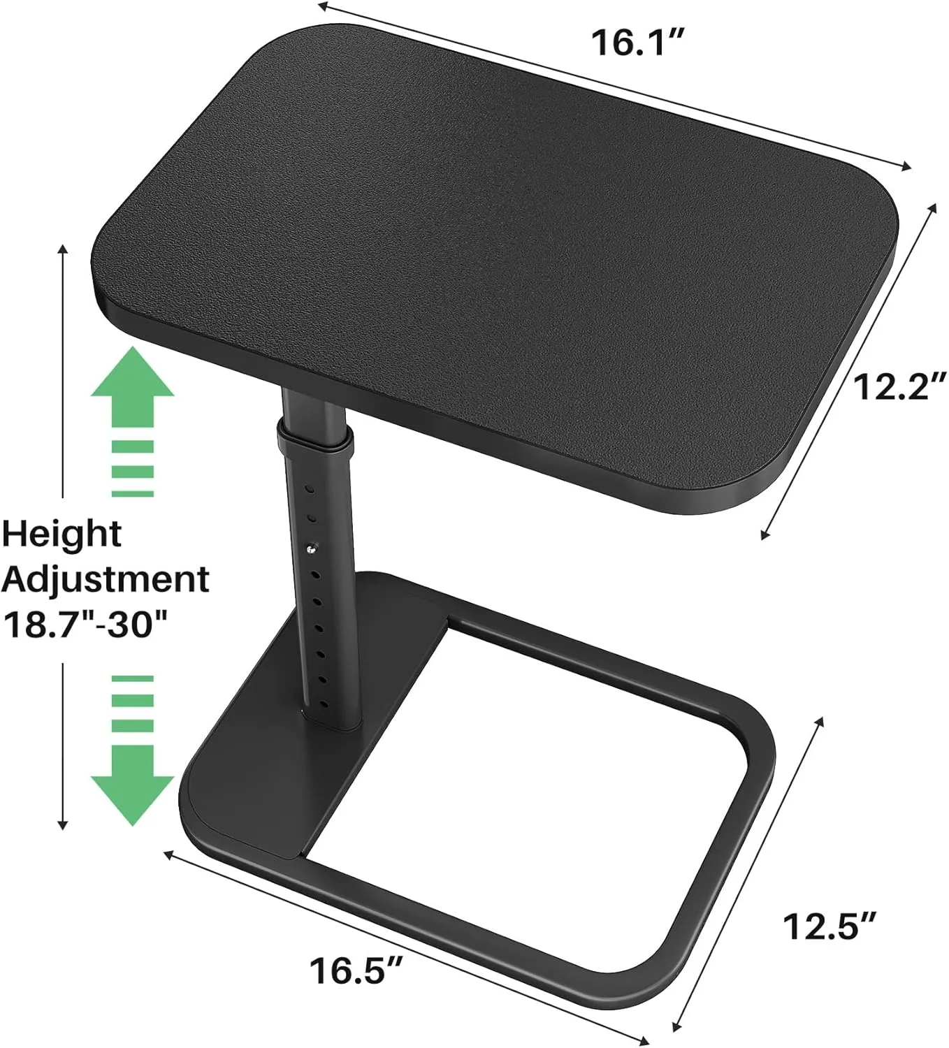 Kitstorack TV Tray Table, Adjustable Height & 90° Flip-Over Panel Design, Sofa Arm End Side Table for Eating Laptop Couch Bed Dinner or Small Spaces, Black