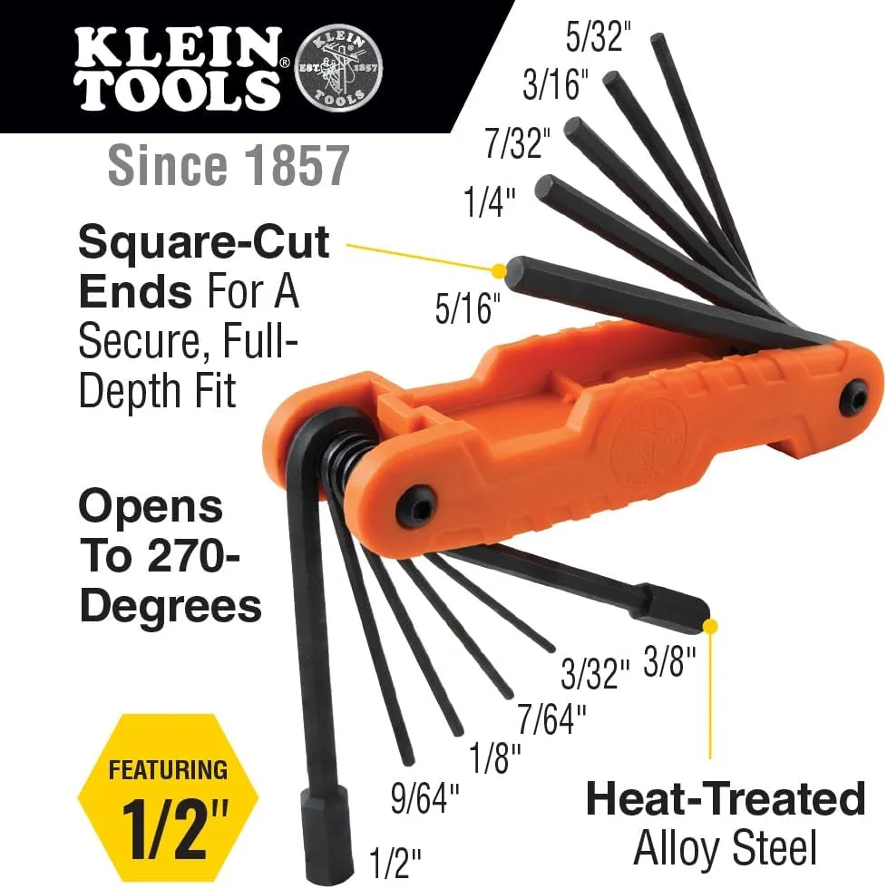 Klein Tools 70553 3-Piece Pro Folding Hex Key Set, Metric, SAE, Torx Sizes, 31 Keys, Industrial Strength Heat Treated Alloy Steel