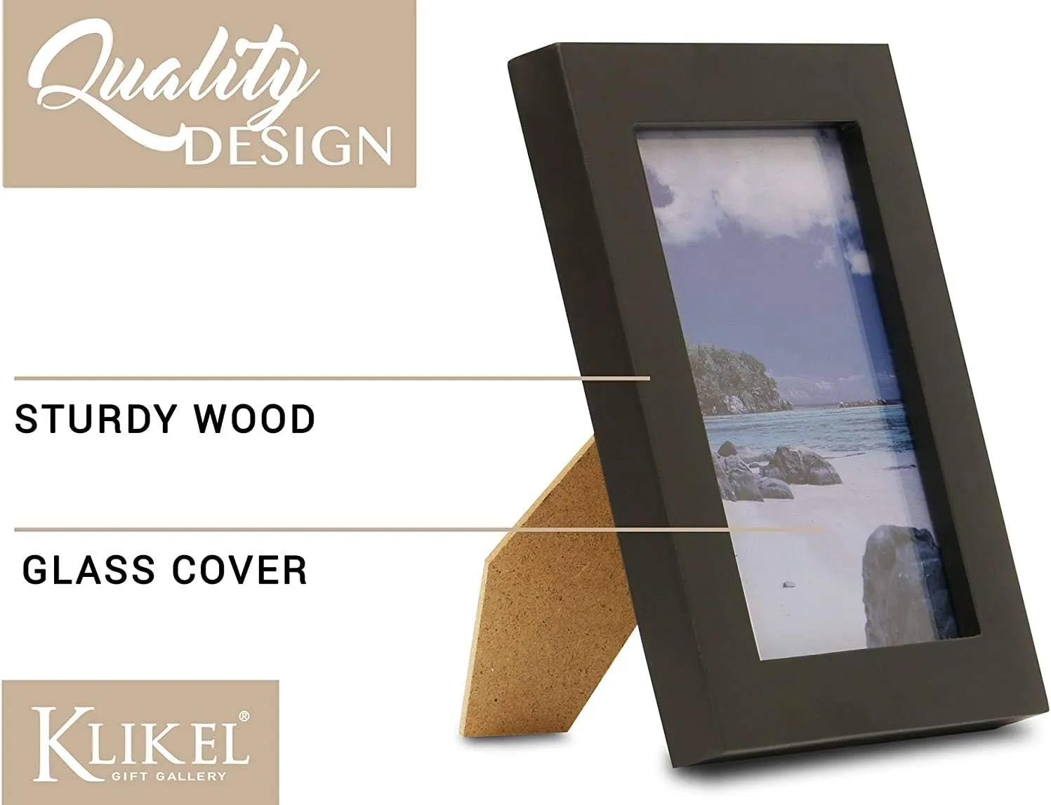 Klikel Black Picture Frame - Set of 2 4 X 5 Black Wooden Photo Frame - Made of Real Wood With Glass Photo Protection - Wall Hanging And Table Standing Display