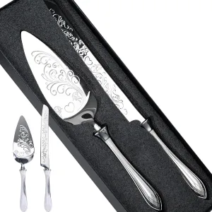 KSENDALO Wedding Cake Cutting Set - Cake Knife and Server Set, Deluxe SUS304 Stainless Steel Cutter & Server for Weddings, Birthdays, Anniversaries & Celebrations (13.78 Inch, Silver)