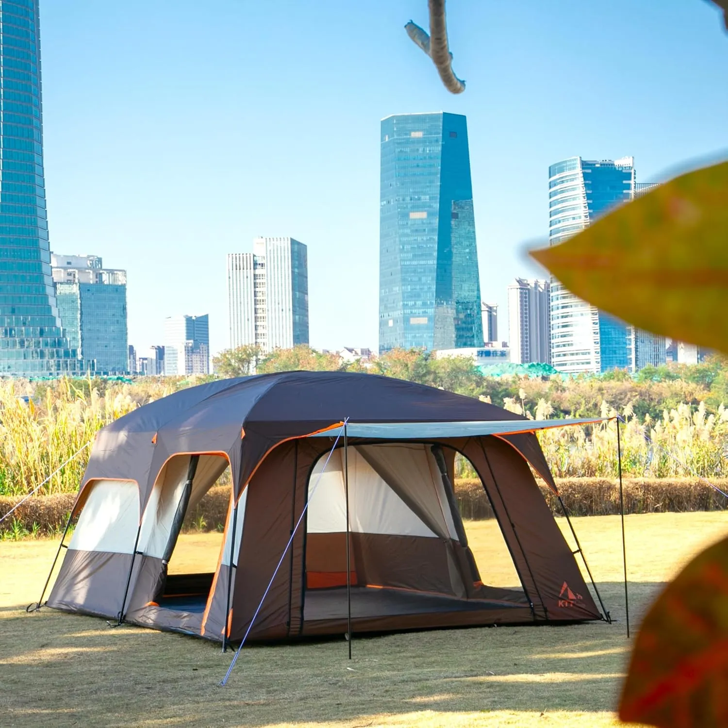 KTT Extra Large Tent 10-12-14 Person(Style-B),Family Cabin Tents,2 Rooms,3 Doors and 3 Windows with Mesh,Straight Wall,Waterproof,Double Layer,Big Tent for Outdoor,Picnic,Camping,Family Gathering