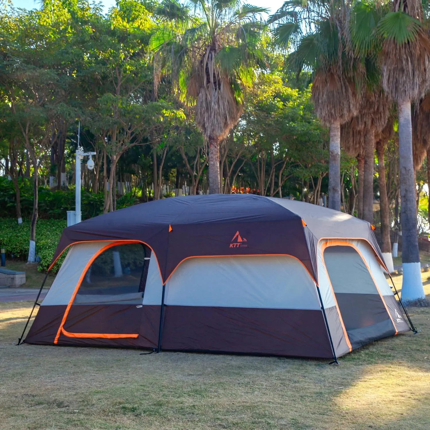 KTT Extra Large Tent 10-12-14 Person(Style-B),Family Cabin Tents,2 Rooms,3 Doors and 3 Windows with Mesh,Straight Wall,Waterproof,Double Layer,Big Tent for Outdoor,Picnic,Camping,Family Gathering