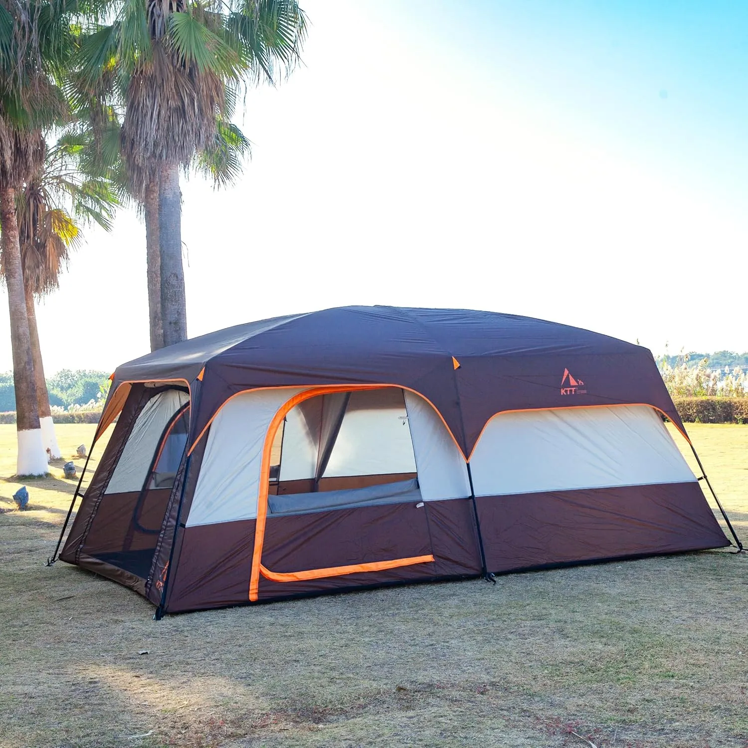 KTT Extra Large Tent 10-12-14 Person(Style-B),Family Cabin Tents,2 Rooms,3 Doors and 3 Windows with Mesh,Straight Wall,Waterproof,Double Layer,Big Tent for Outdoor,Picnic,Camping,Family Gathering