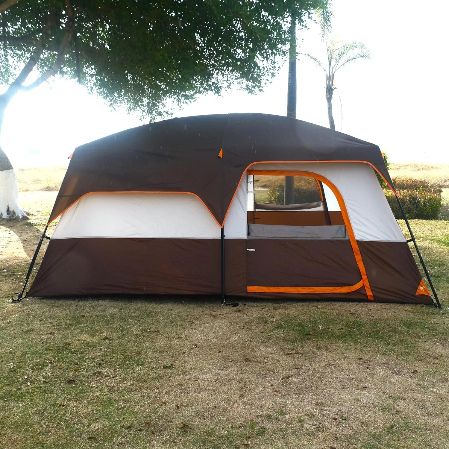 KTT Large Family Cabin Tent 10-12 Person,14.1X10X6.58ft,2 Rooms,3 Storage Pockets,2 Bay-Windows 3 Doors and 3 Windows with Mesh,Straight Wall,Waterproof,Double Layer,Big Tent for Outdoor,Camping