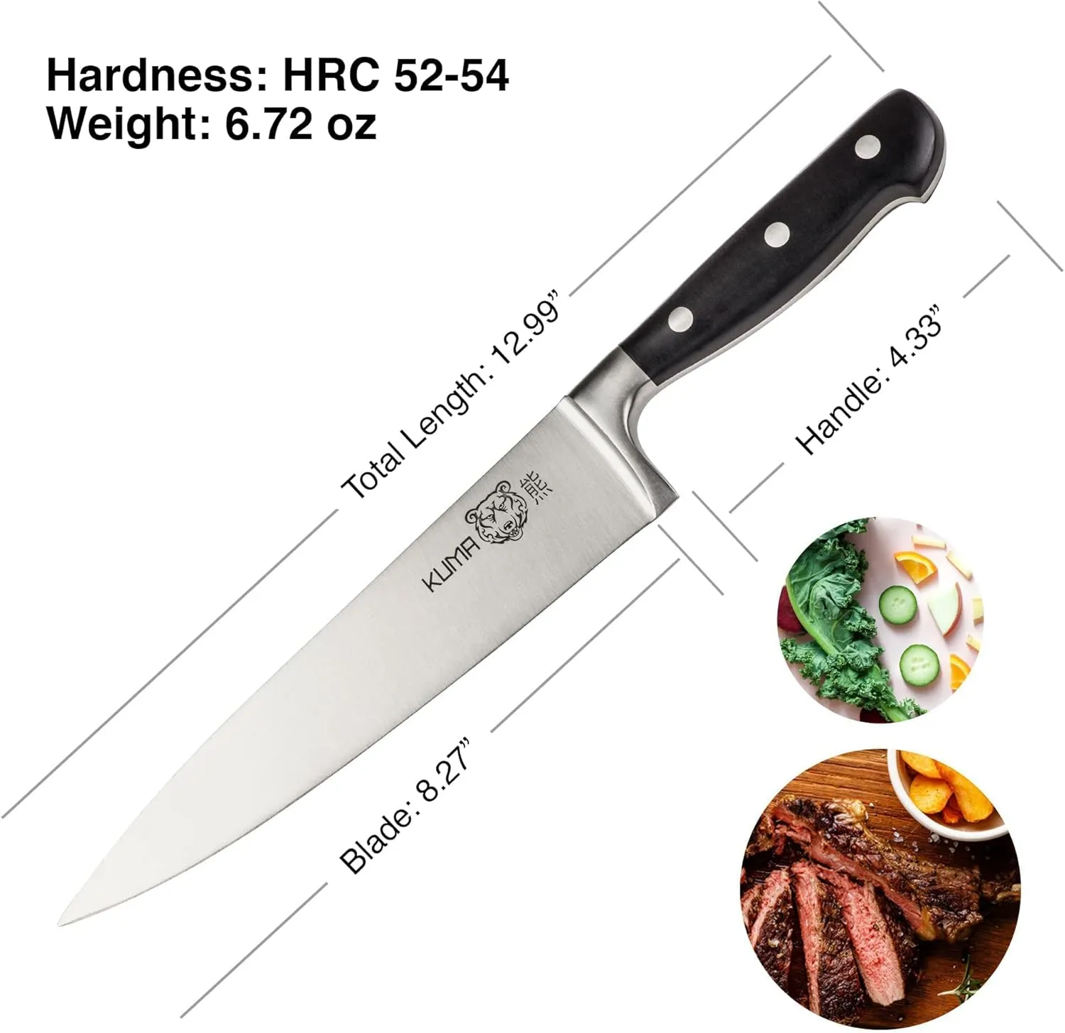 KUMA Multipurpose Chef Knife - 8 Inch Professional Sharp knife - Kitchen knife For Cutting, Chopping and Dicing With Incomparable Ergonomic Grip