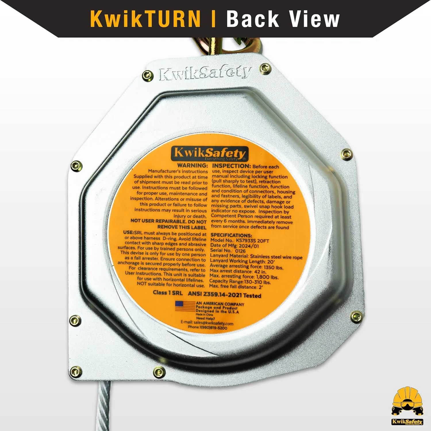 KwikSafety - Charlotte, NC - Cobra 20' Self Retracting Lifeline [NO Tangle Steel Cable] Class 1 SRL ANSI OSHA Retractable Fall Arrest Construction Roofing PPE Gear