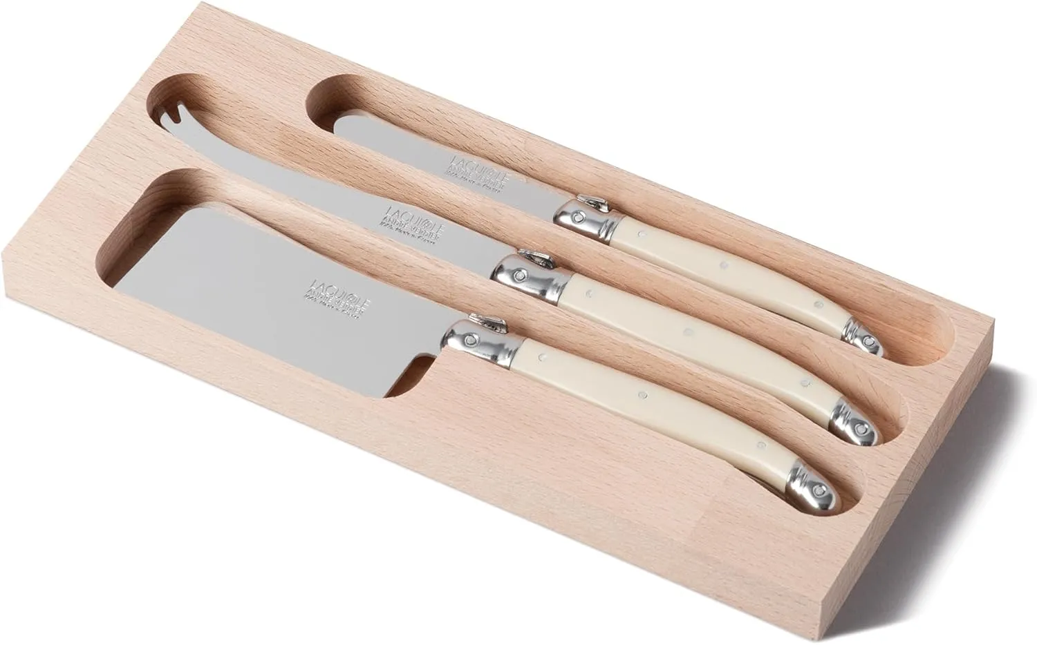 Laguiole Debutant Cheese Knife Set 3 pce, Stainless Steel/Ivory, AV-3PC-CHEESE-IF, Made in France