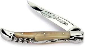 Laguiole en Aubrac Handmade Knife 12 cm Corkscrew L0312PCIF Horn tip Handle, Blade and bolsters Stainless Steel Shiny
