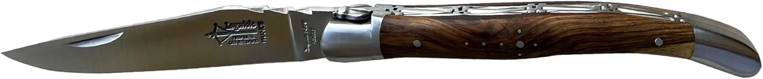 Laguiole Handcrafted Double Plates Multi-Purpose Fully Forged Stainless Steel Folding Knife, With Pistachio Wood Handle & Brushed Bolster, 12cm / 4.8-in, Made In France