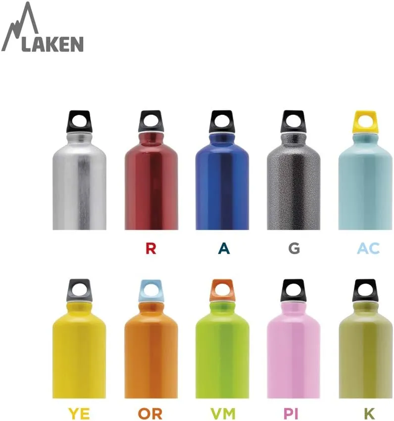 Laken Futura Aluminum Water Bottle - Narrow Mouth, Screw Cap with Loop - Leak-Proof, BPA Free, Made in Spain - 25oz, Plain