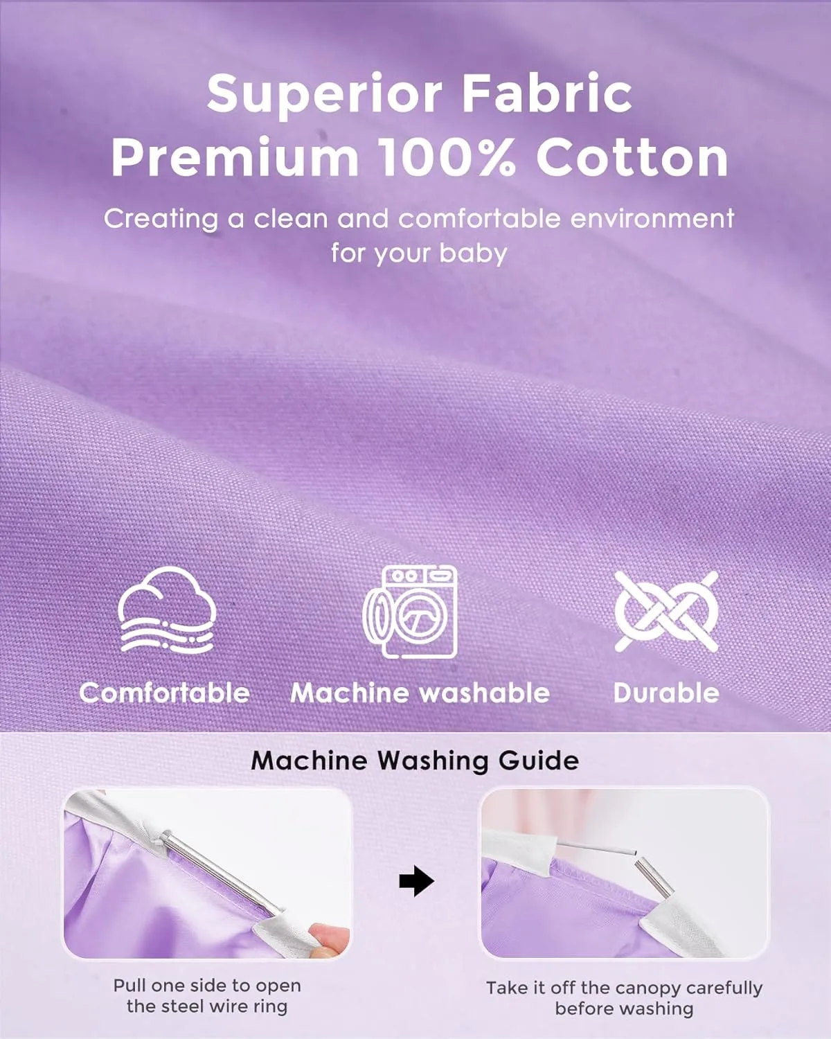 Large Bed Canopy with Star Lights, Double Layer Canopy for Bed, Princess Play Tent for Girls Room, Breathable Canopy Bed Curtain for Children Reading Nook, Machine Washable Canopy, 40''x106'', Purple