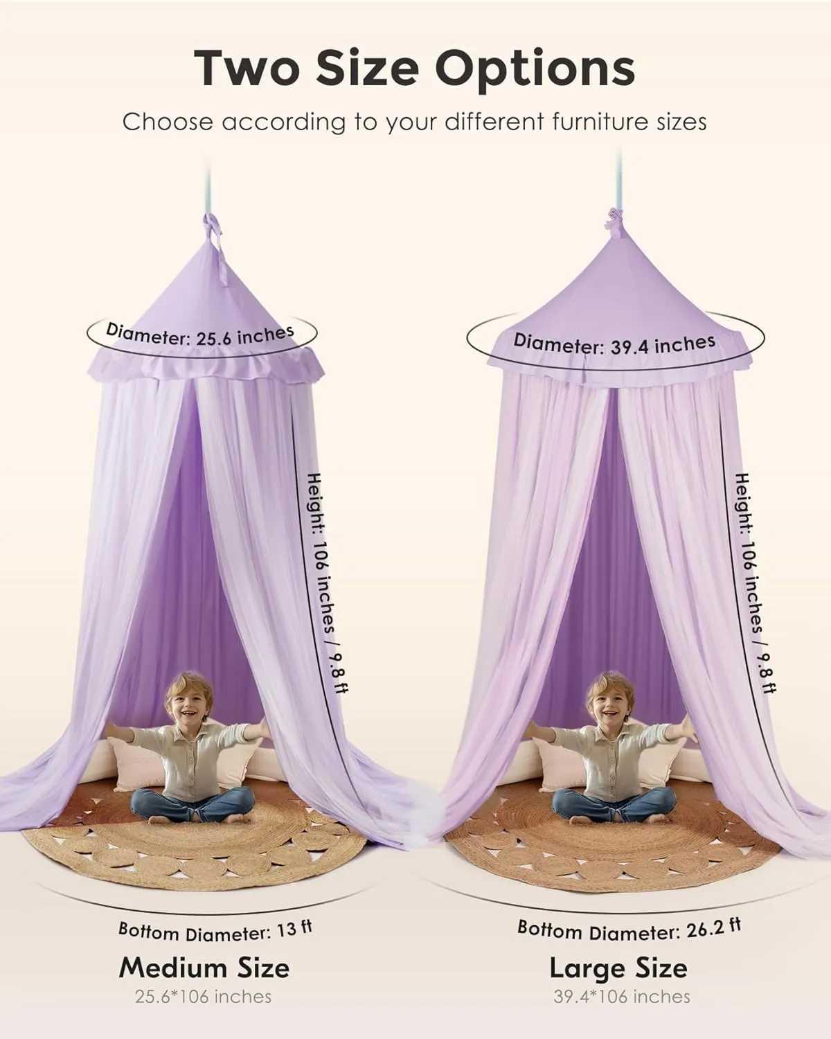 Large Bed Canopy with Star Lights, Double Layer Canopy for Bed, Princess Play Tent for Girls Room, Breathable Canopy Bed Curtain for Children Reading Nook, Machine Washable Canopy, 40''x106'', Purple