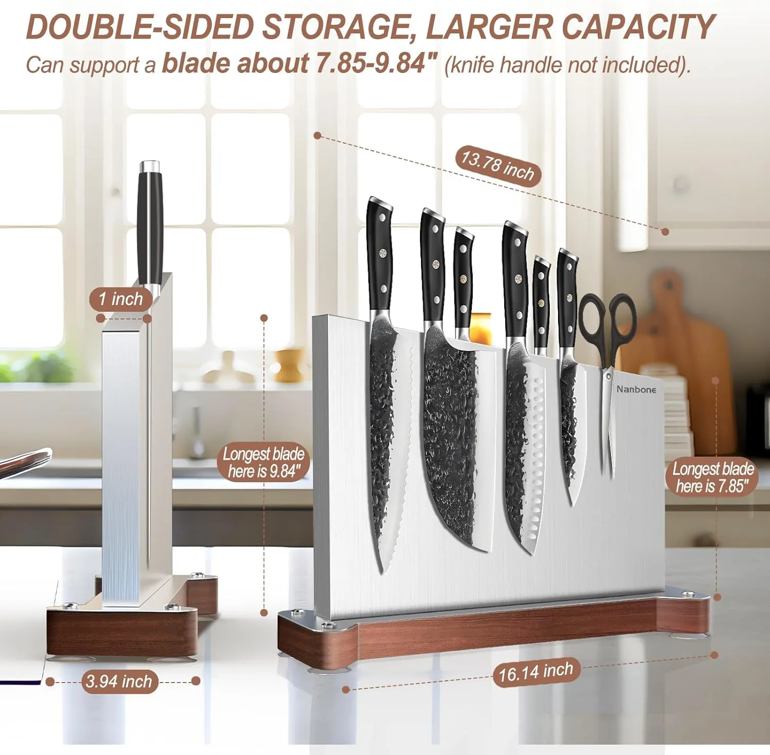 Large Stainless Steel Magnetic Knife Block magnetic knife holder Magnetic Knife Block Without Knives/Metallic Magnetic Knife Holder Stand/Powerful Magnetism Storage Organizer for Kitchen Knife