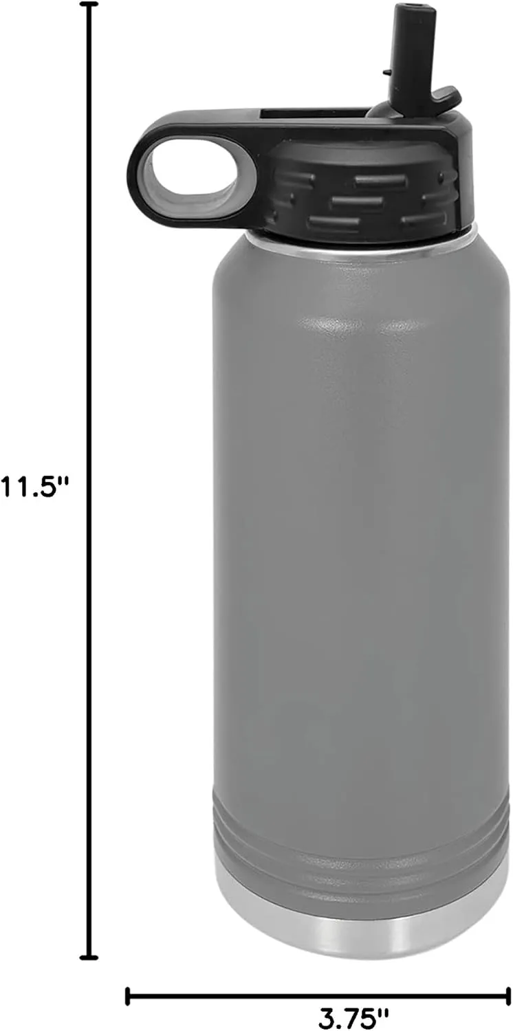 LaserGram Personalized Water Bottle, Grad Cap Class of 2023, 2024, 2025, 2026, 2027, Stainless Steel Double Wall Vacuum Insulated with Flip Top Straw, Custom Engraved Gift (40oz / 1180ml Gray)