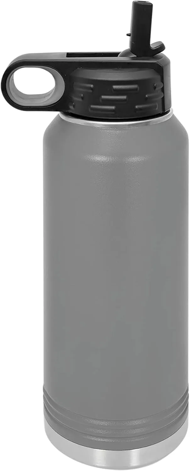 LaserGram Personalized Water Bottle, Grad Cap Class of 2023, 2024, 2025, 2026, 2027, Stainless Steel Double Wall Vacuum Insulated with Flip Top Straw, Custom Engraved Gift (40oz / 1180ml Gray)