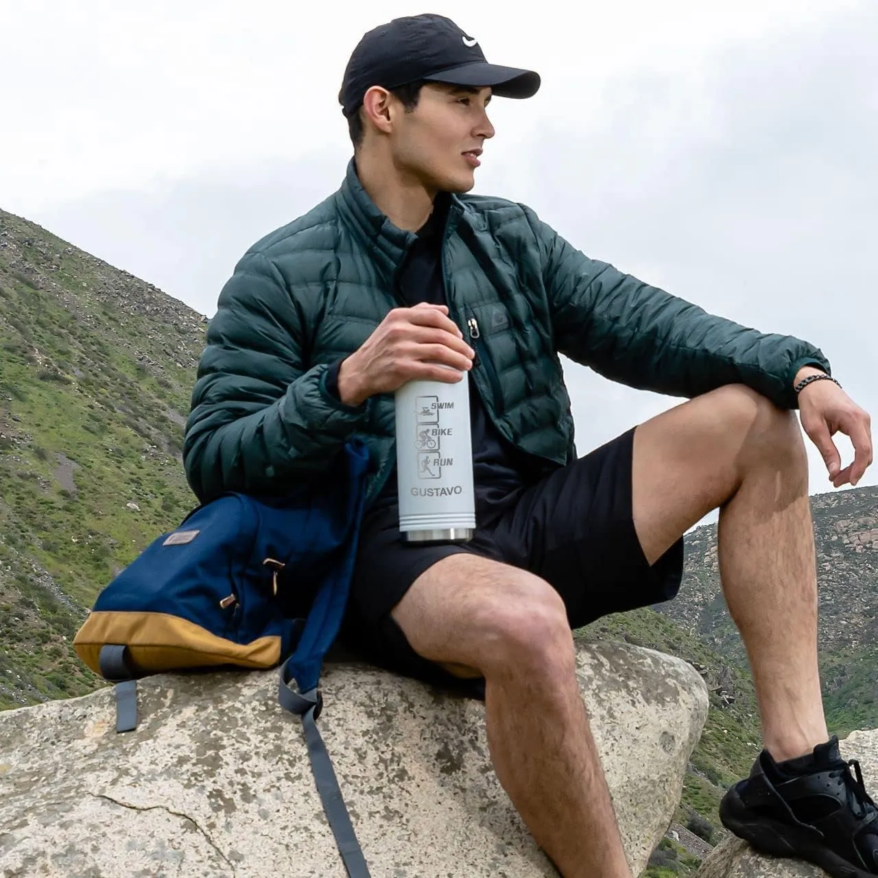 LaserGram Personalized Water Bottle, Grad Cap Class of 2023, 2024, 2025, 2026, 2027, Stainless Steel Double Wall Vacuum Insulated with Flip Top Straw, Custom Engraved Gift (40oz / 1180ml Gray)