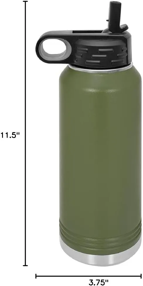 LaserGram Personalized Water Bottle, Tyrannosaurus Rex Dinosaur, Stainless Steel Double Wall Vacuum Insulated with Flip Top Straw, Custom Engraved Gift (40oz / 1180ml Camo Green)