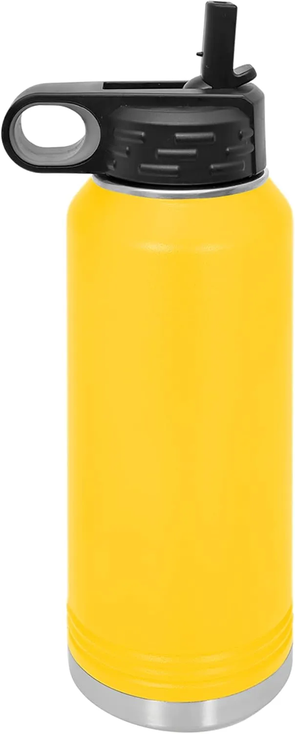 LaserGram Personalized Water Bottle, Tyrannosaurus Rex Dinosaur, Stainless Steel Double Wall Vacuum Insulated with Flip Top Straw, Custom Engraved Gift (40oz / 1180ml Yellow)