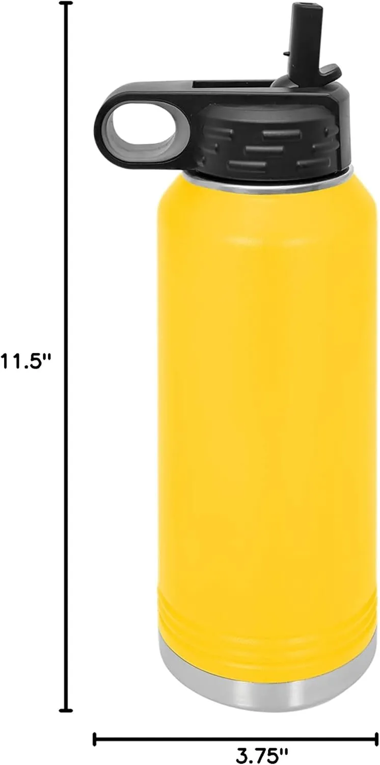 LaserGram Personalized Water Bottle, Tyrannosaurus Rex Dinosaur, Stainless Steel Double Wall Vacuum Insulated with Flip Top Straw, Custom Engraved Gift (40oz / 1180ml Yellow)