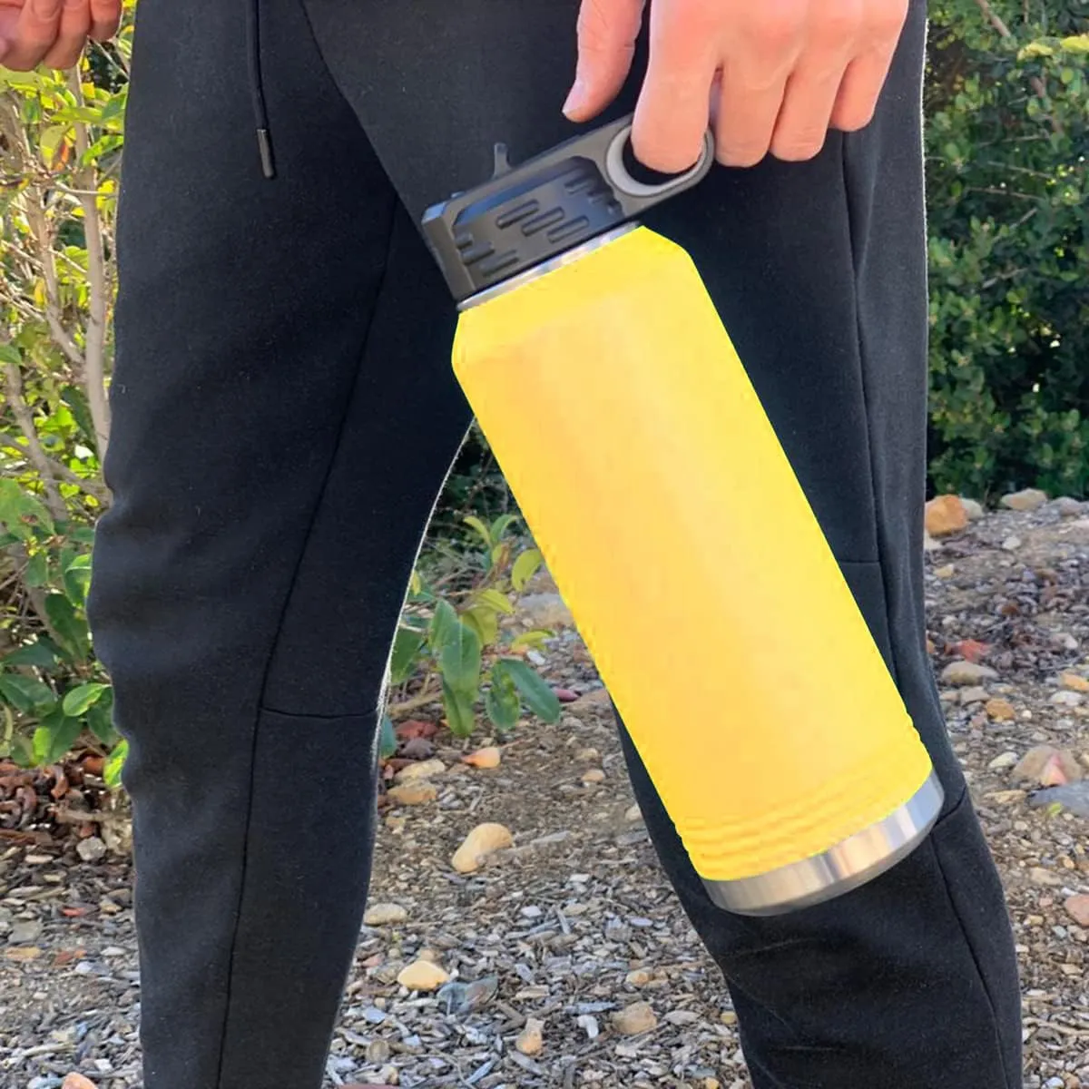 LaserGram Personalized Water Bottle, Tyrannosaurus Rex Dinosaur, Stainless Steel Double Wall Vacuum Insulated with Flip Top Straw, Custom Engraved Gift (40oz / 1180ml Yellow)