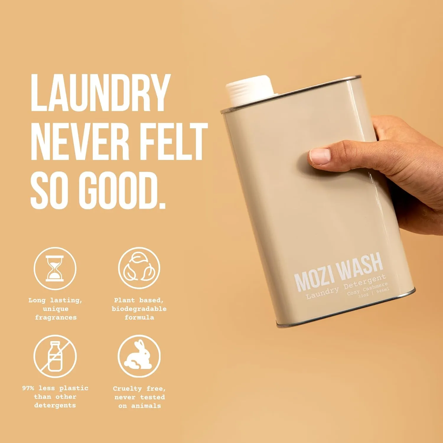 Laundry Detergent Liquid, Cozy Cashmere, 50  Loads, Concentrated, Plant Based, Cruelty & Dye Free, Phosphate & Paraben Free, Earth Friendly, Long Lasting Fresh Scent, 32 oz Recyclable Bottle