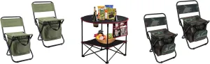 LEADALLWAY Camping Table Folding Picnic Table with 4 Cup Holders and Side Storage Bag  4 Piece Fishing Chair with Cooler Bag