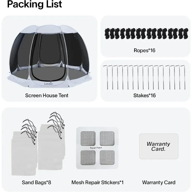 Leedor Screen House Tent for 6-10 Person, Instant Setup Mesh Net Outdoor Gazebo Sun Shade Dome Tent Pop Up Canopy