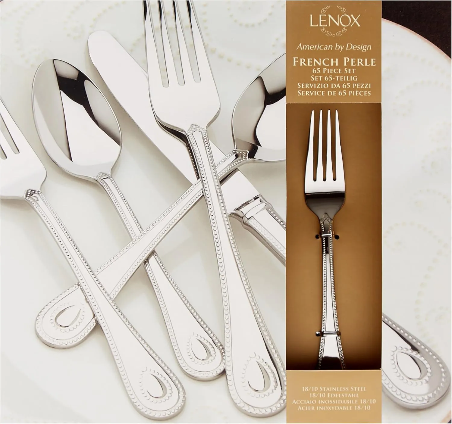 Lenox 829739 French Perle Flatware Set, 11.30 LB, 65-Piece