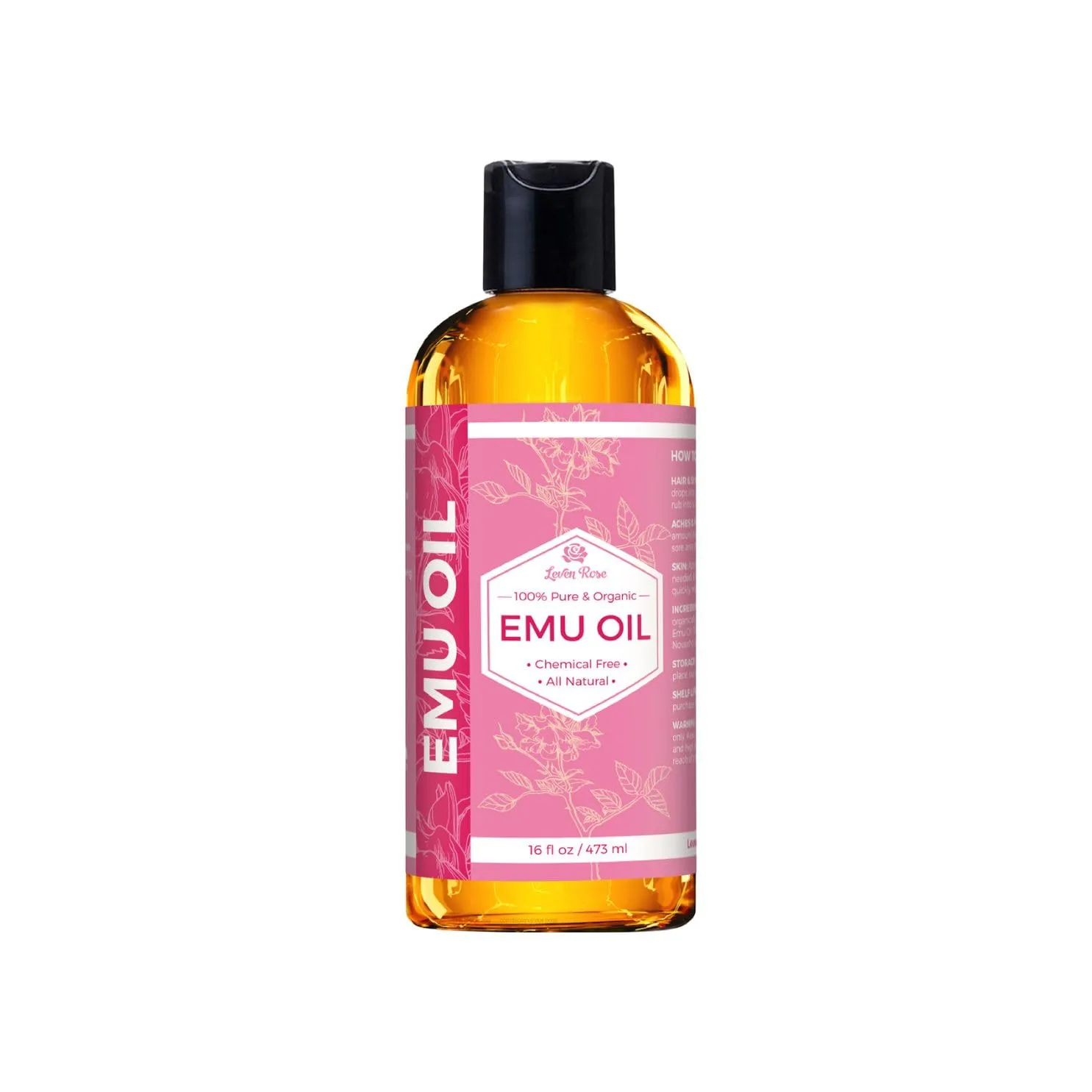 Leven Rose Emu Oil 100% Pure Natural Scar Minimizer Anti Aging Skin Moisturizer 16 oz