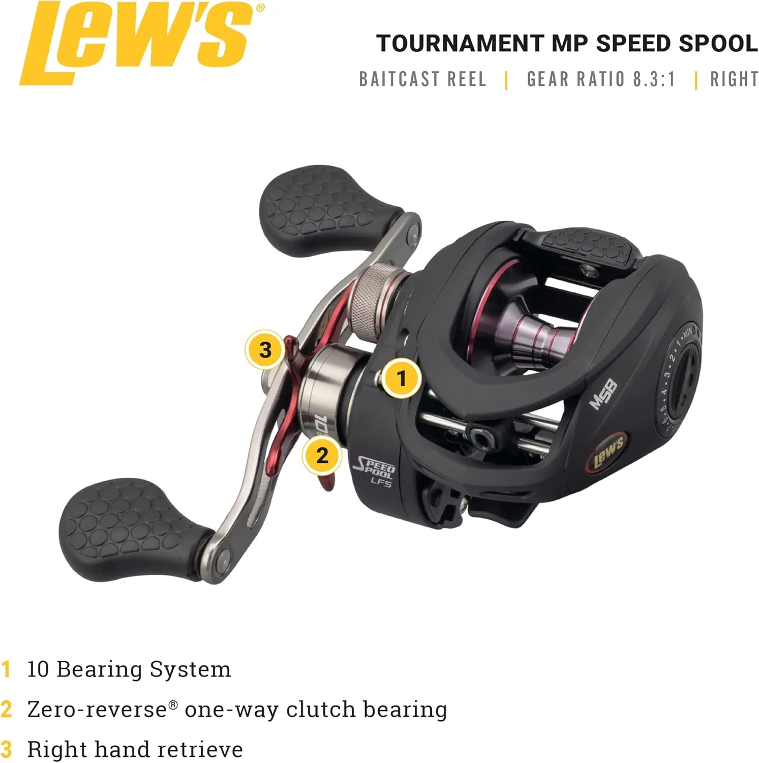 Lew's Tournament MP Speed Spool LFS Baitcast Fishing Reel, Aluminum Frame, Premium 10 Stainless Steel Ball Bearings