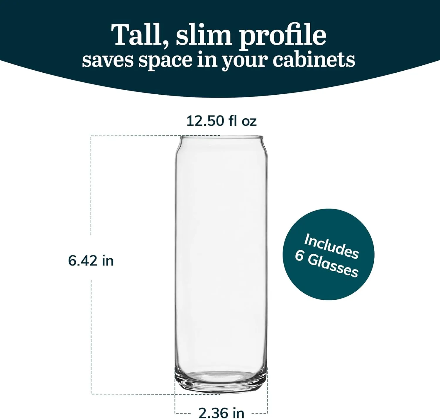 Libbey Classic Slim Can Glass, 12.5 ounce, Set of 6